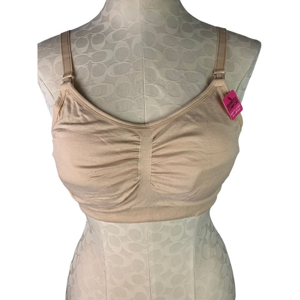 XL Lamaze Seamless Comfort Nursing Bra Removable‎ Pads Nude Tan